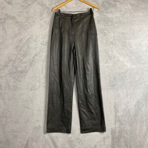 Olenich Dark Olive Green Faux‎ Leather Wide Leg High Rise Pants Womens Size S